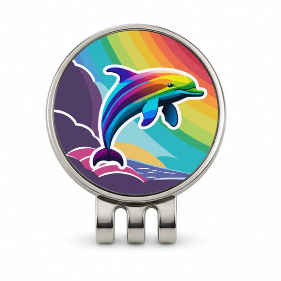 Dolphin Rainbow Cute Golf Hat Clip with Removable Magnetic Ball Marker