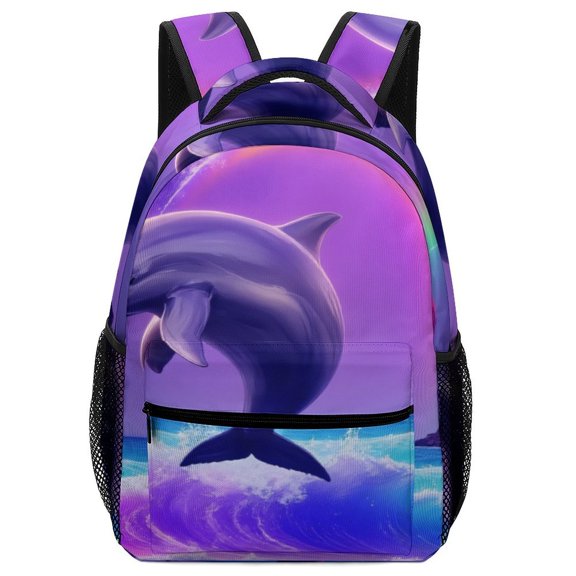 Dolphin Rainbow Ocean Fantasy Backpack Men Women Teenage Daypack College Canvas Bags Lightweight