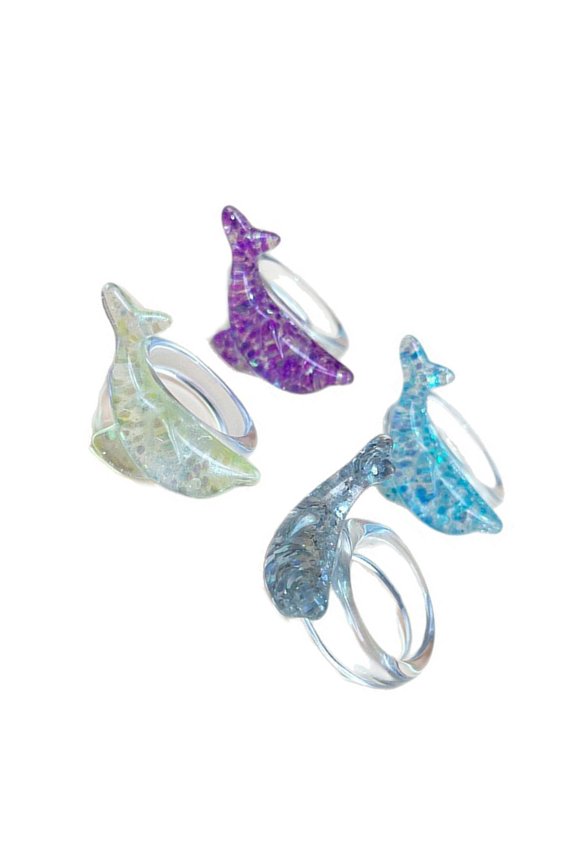 Dolphin Resin Rings with Sparkling Sequins, Lightweight Jewelry for Women, Beach & Party Accessories