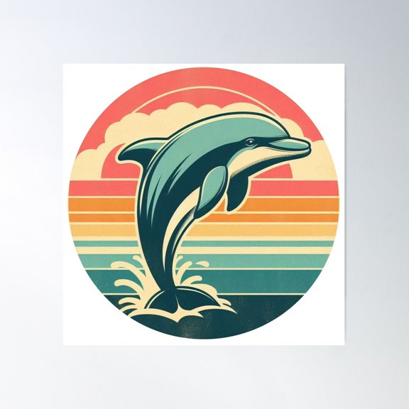 Dolphin (Retro) Poster Wall Art, Modern Wall Decor For Living Room Bedroom, 24x24 UNFRAMED