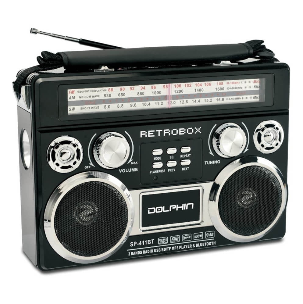 Dolphin, Retro Bluetooth Radio with AM FM SW, Black, Model SP