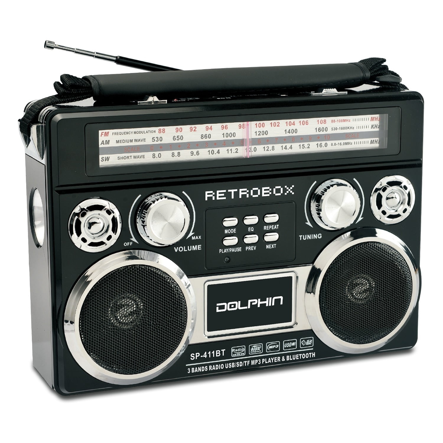 Dolphin Retro Bluetooth Radio with AM/FM/SW, Rechargeable