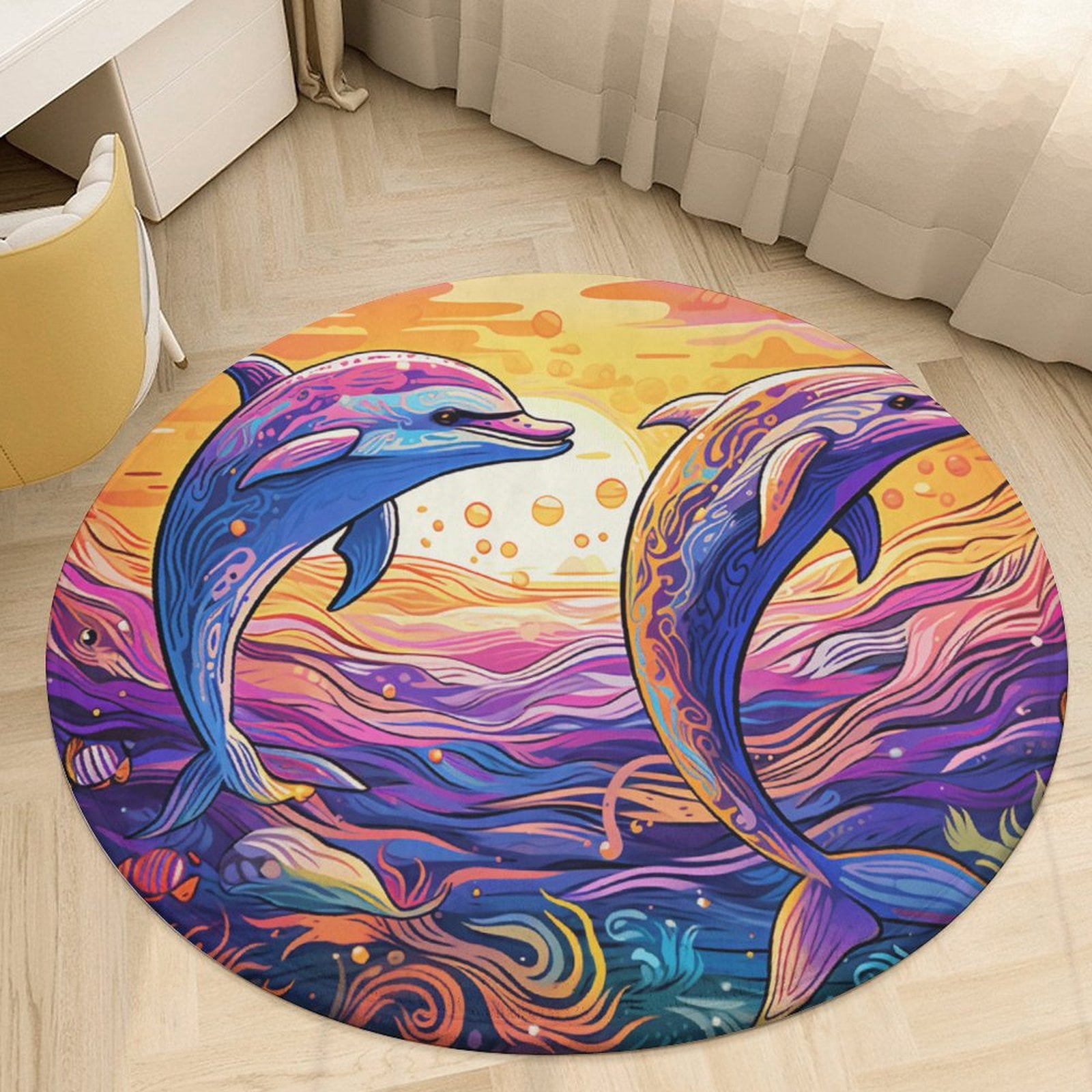 Dolphin Round Area Rugs for Bedroom Living Room, 4FT Soft Indoor Circle ...