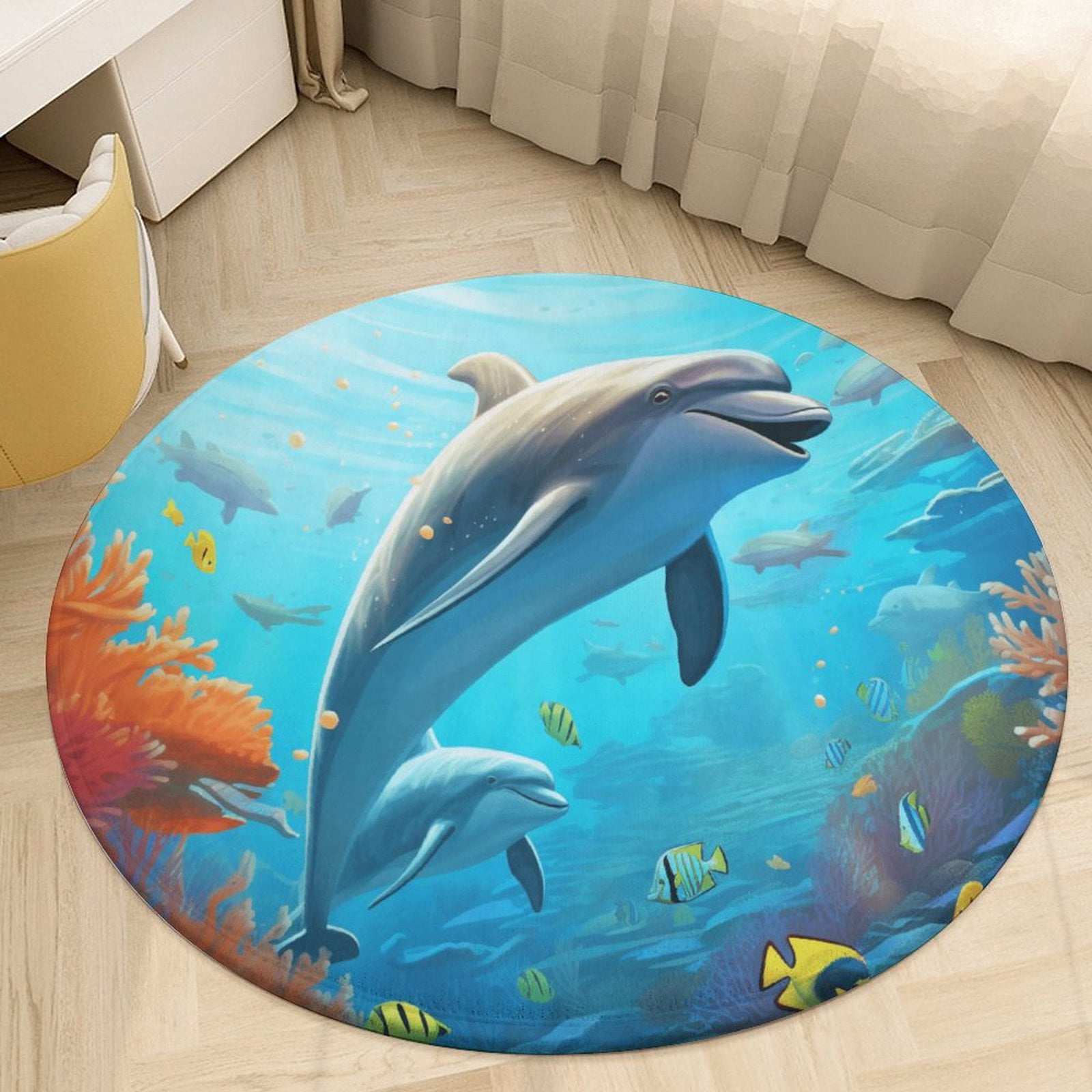 Dolphin Round Area Rugs for Bedroom Living Room, 5FT Soft Indoor Circle ...