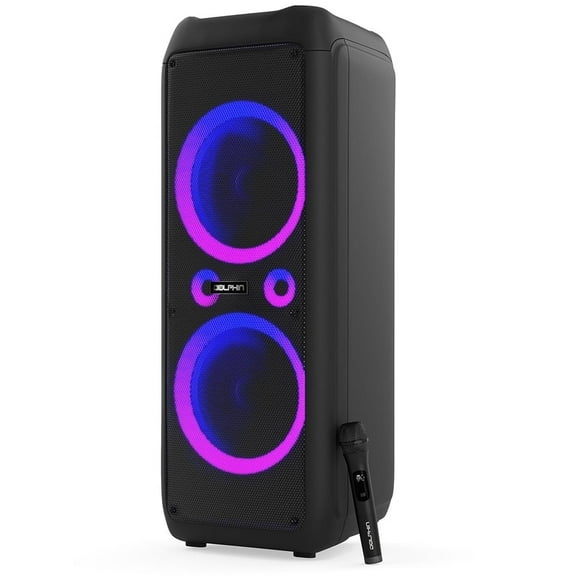 Dolphin SP-1270RBT Dual 12-Inch Premium Party Bluetooth Speaker, Bluetooth/USB/SD/FM/AUX, X-Bass, 5-Band EQ, LED Display, Quad Ring Lights