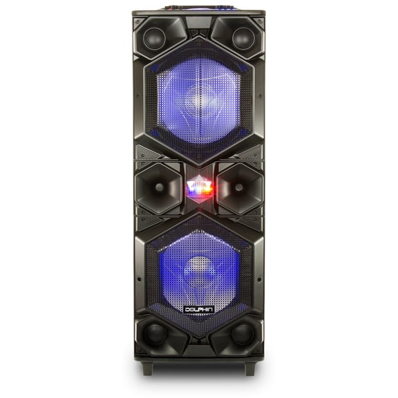 Dolphin SP155BT Party Station 7000 Watt Standing All Purpose Portable Bluetooth Speaker with Dual 15 inch Woofers and Sound Activated Blue LED Lights