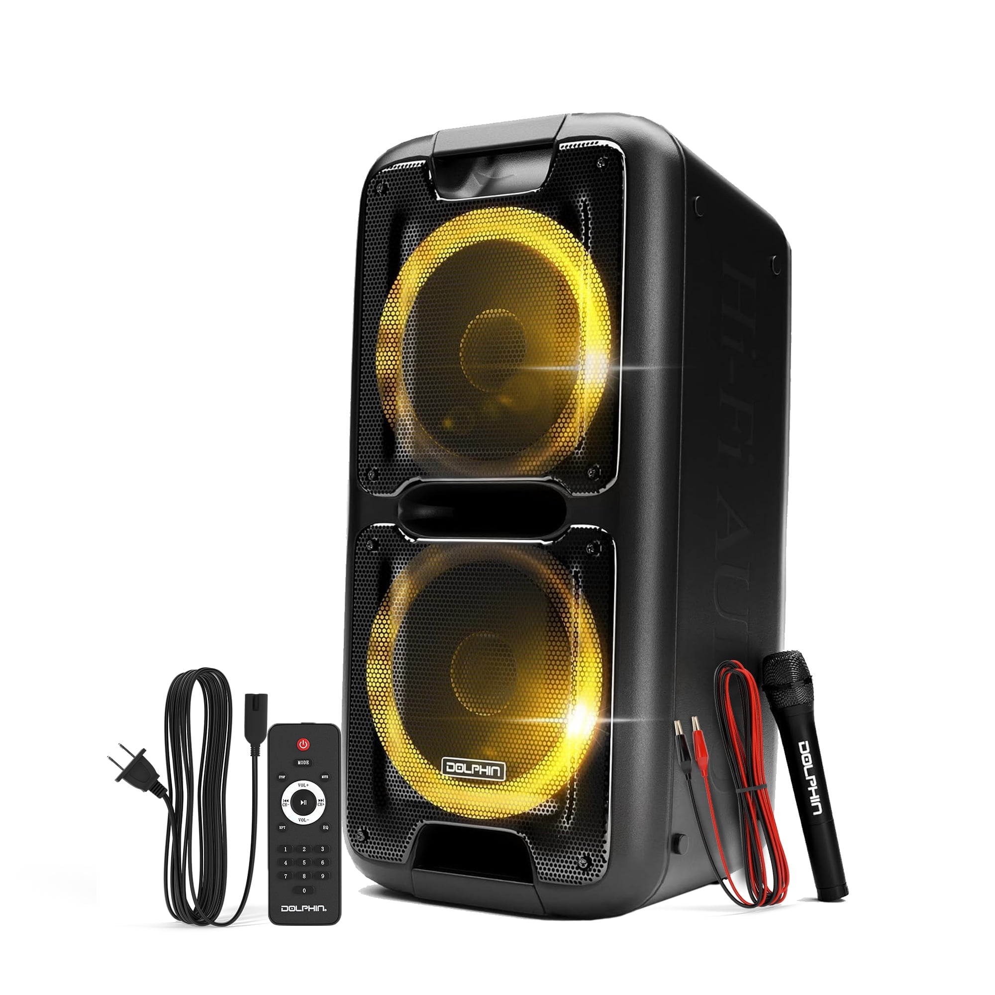 Dolphin SP-2100RBT Portable Bluetooth Speaker – Party Speaker with Sound-Activated, TWS, Powerful X-Bass, Dual 10" Woofers, Long-Lasting Battery