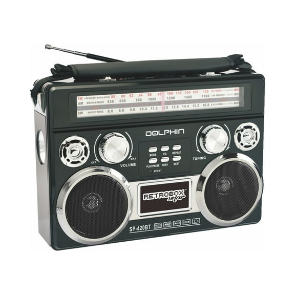 Dolphin SP-420BT Solar Portable Bluetooth Radio with MP3, LED Flashlight - Black