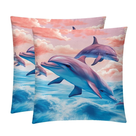 Dolphin Set of 2 Velvet Throw Pillow Covers Inserts for Bed Pillow, Decorative Pillows - 16x16 18x18 20x20 Inches with Unique Patterns for Various Occasions