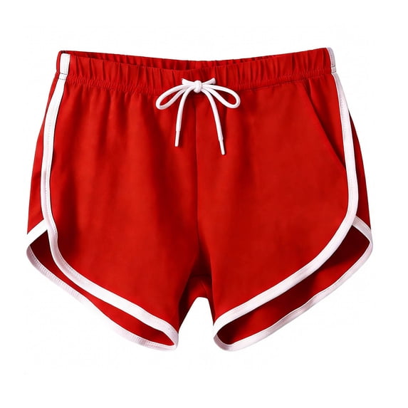 Dolphin Shorts Women - Drawstring Elastic Waisted Colorblock Gym Yoga Running Active Dance Summer Hot Shorts (2XL, Red)
