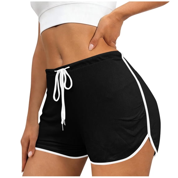 Dolphin Shorts Women Drawstring Summer Lounge Workout Sports Mini Shorts Booty Athletic Gym Sweatshorts (S, Black)