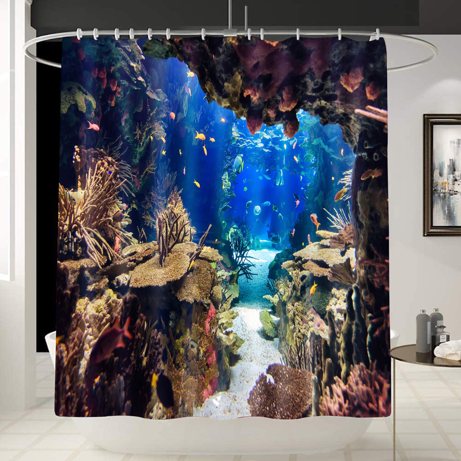 Dolphin Shower Curtain Underwater Algaes Coral Reefs Sunbeam Tropical