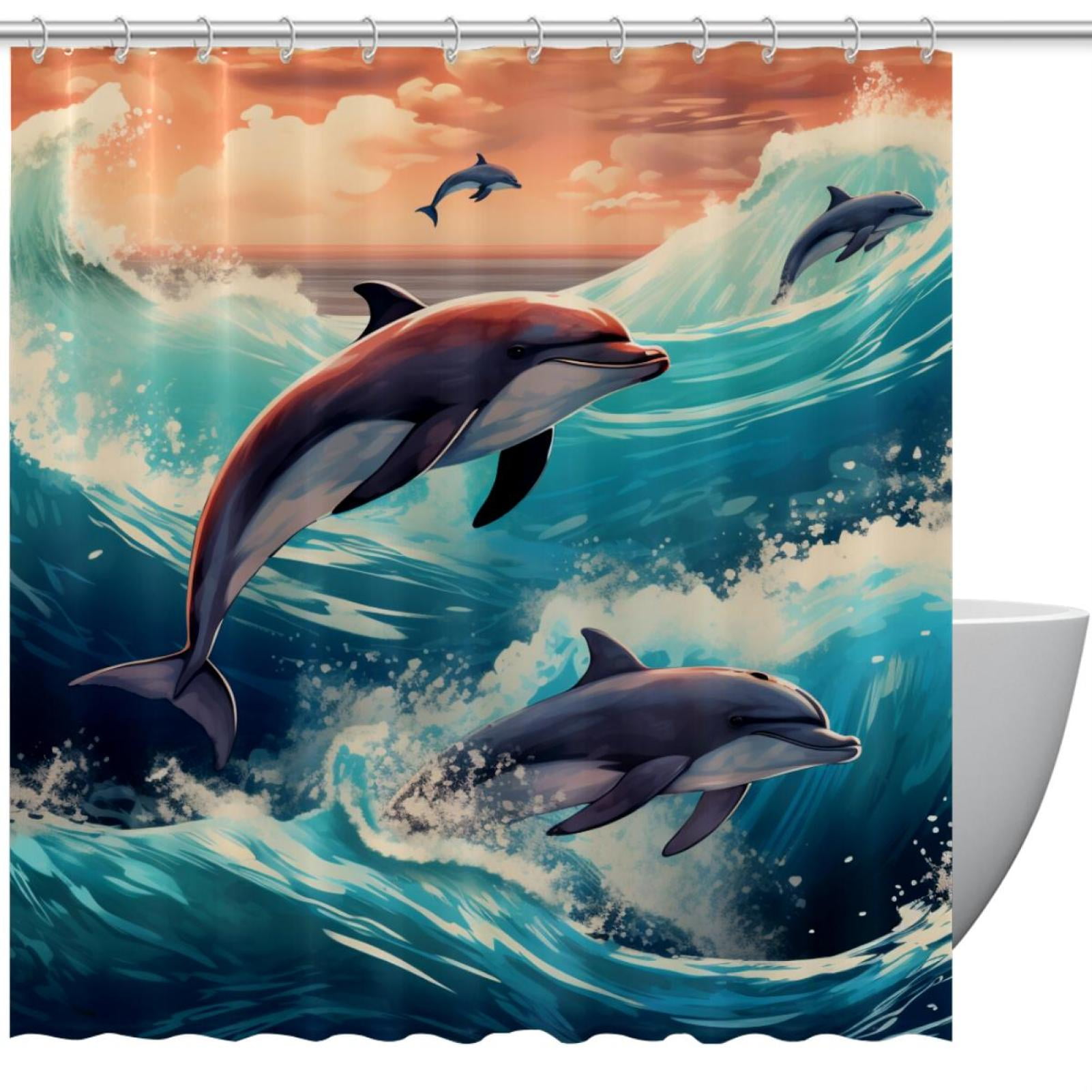 Dolphin Shower Curtain Waterproof Bathroom Curtain with Grommets and Hooks Shower Curtains 60" x