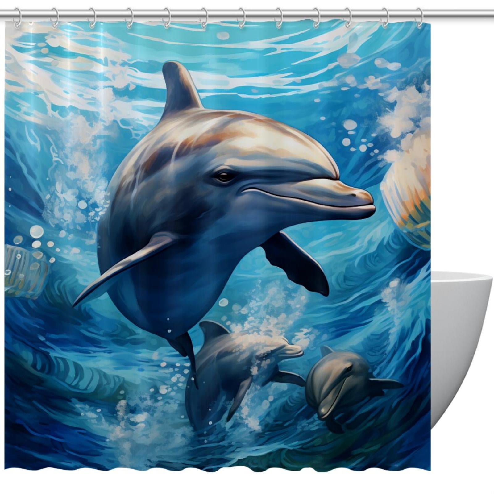 Dolphin Shower Curtain Waterproof Bathroom Curtain with Grommets and Hooks Shower Curtains 60" x