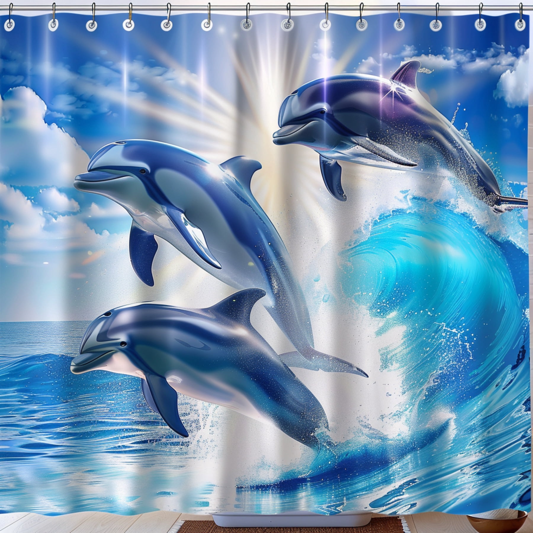 Dolphin Shower Curtain with Hyper Realistic Ocean Scene Dolphins