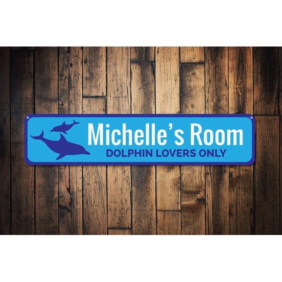 Dolphin Sign Custom Kid Name Room Sign Dolphin Lovers Only Sign Child Beach Bedroom Decor Gift - Room Sign - Size: 16 x 4 Inches
