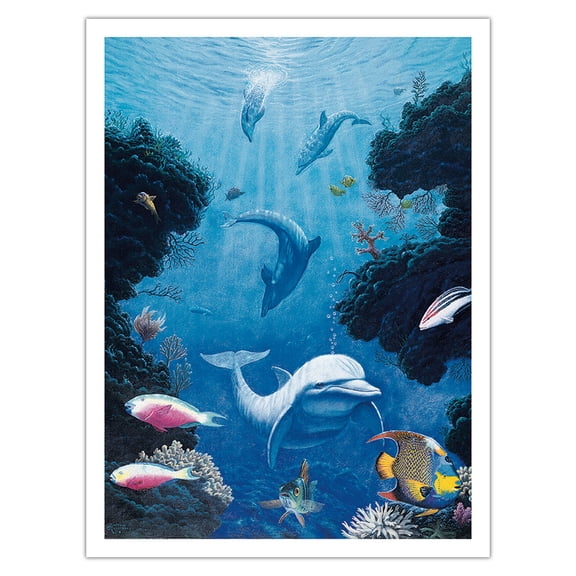 Dolphin Smiles - Hawaiian Dolphins (Nai’a) - From an Original Color Painting by Andrew Annenberg - Fine Art Matte Paper Print (Unframed) 24x32in