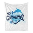 thumbnail image 1 of Dolphin Soft Flannel Fleece Blanket, Abstract Summer Lettering with Fish and Dolphin with Color Splashes Image, Cozy Plush for Indoor and Outdoor Use, 60" x 80", Dark Blue Pale Blue, by Ambesonne, 1 of 5