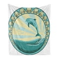 thumbnail image 1 of Dolphin Soft Flannel Fleece Throw Blanket, Aquatic Mammal Jumping out of the Sea the Sun Behind Its Back Frame, Cozy Plush for Indoor and Outdoor Use, 50" x 60", Teal Yellow Black, by Ambesonne, 1 of 5