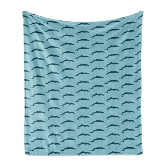 Dolphin Soft Flannel Fleece Throw Blanket, Ocean Aquatic Fauna Dolphin Silhouette with Blue Color Scheme Abstract, Cozy Plush for Indoor and Outdoor Use, 70" x 90", Pale Blue Dark Blue, by Ambesonne