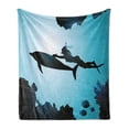 thumbnail image 1 of Dolphin Soft Flannel Fleece Throw Blanket, Scuba Diver Girl Swimming Animal Silhouette in Sea Fish Reefs Image Print, Cozy Plush for Indoor and Outdoor Use, 50" x 60", Pale Blue Black, by Ambesonne, 1 of 5