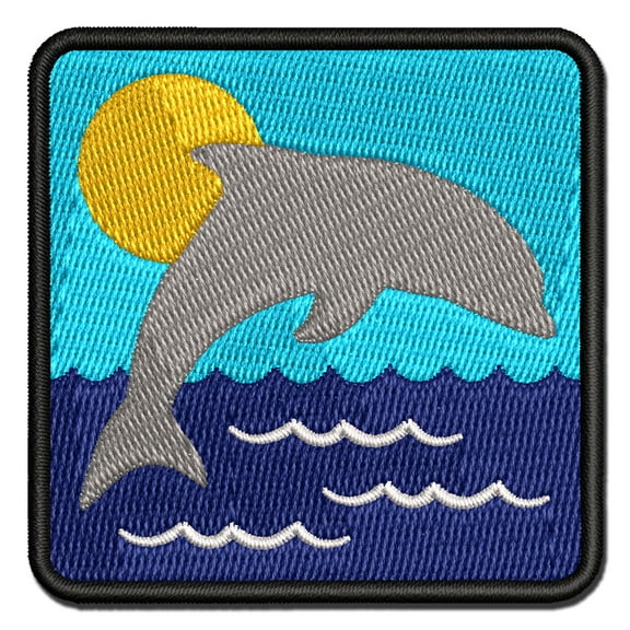 Dolphin Solid Applique Multi-Color Embroidered Iron-On Patch - 3 Inch Medium