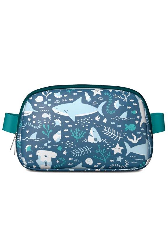 Dolphin Splash Fanny Pack – Cute Sea-Themed Waist Bag with Whale and Shark Print – Waterproof Lightweight Belt Bag for Running and Coastal Events