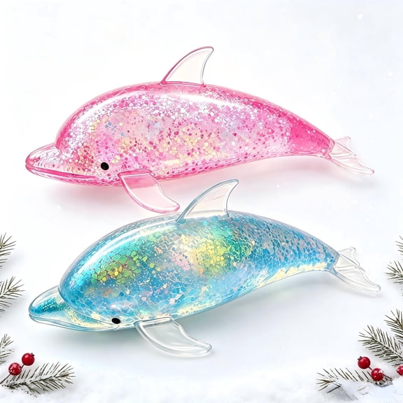 Dolphin Squishy Fidget Toy, Clear Glitter Dolphin Squishy Sensory Toy, Slow Rising Stress Relief Ball for Adults, Desk Decor, Christmas Party Favor
