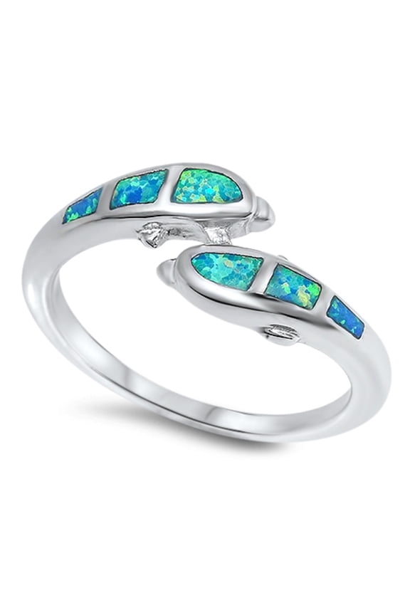 Dolphin Staccato Blue Simulated Opal Sterling Silver Size 5