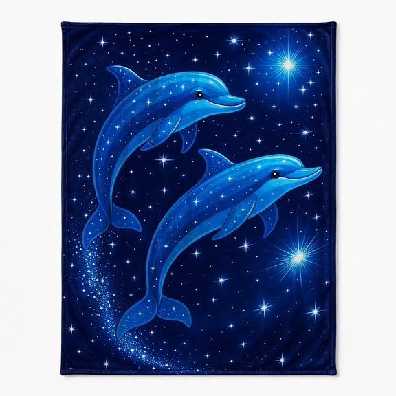 Dolphin Starry Night Fleece Throw Blanket, Soft 280 Gsm Polyester, Coastal Decor for Couch, Sofa & Bed