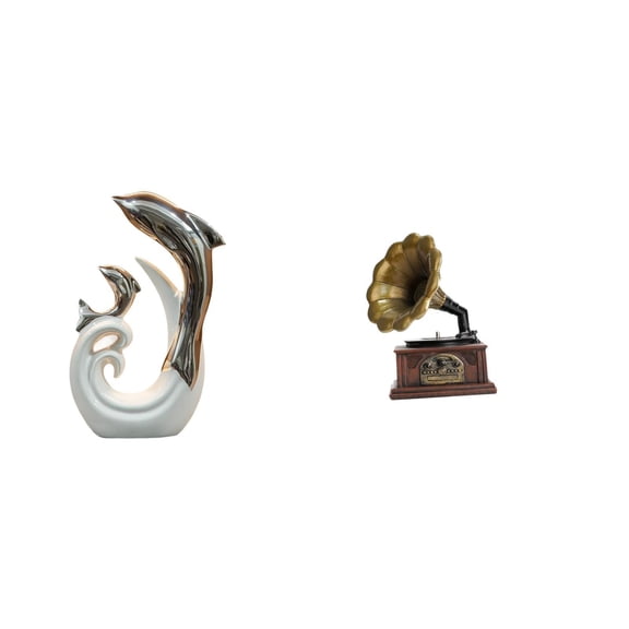 Dolphin Statue Ceramic Silver White Sculpture Vintage Resin Craft Modern Elegance for Collector Home Office