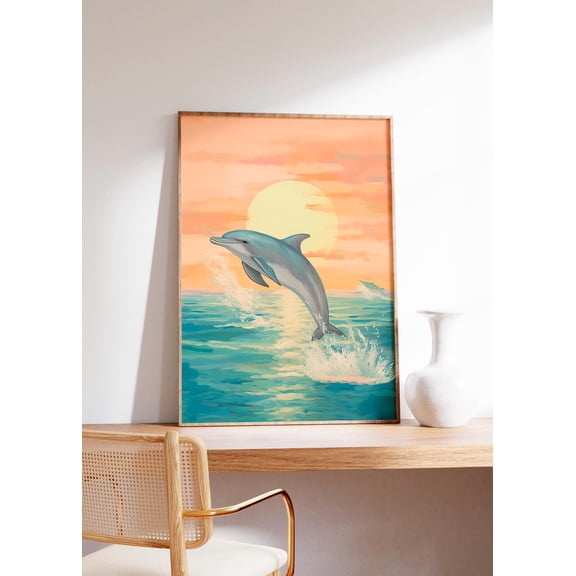 Dolphin Sun Ocean Wall Art Tropical Beach Print Coastal Sun Decor Home Decor Office Wall Art