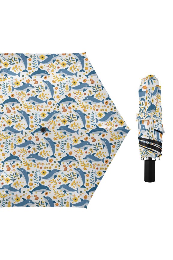 Dolphin Sunflower Shell Leaf Compact Sun Umbrella Windproof Travel Umbrellas for Rain Strong Portable UV Protection