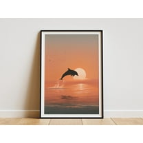 Dolphin Sunset Art Print Ocean Wall Decor Marine Life Poster Coastal Beach House Decor Animal Silhouette Art Sea Lover Gift Idea - Poster Unframed