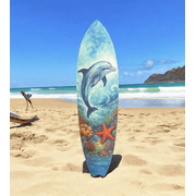 Dolphin Surfboard Wall Art   Coastal PVC Beach House Decor, Ocean Animal Wall Sign, Tropical Scene