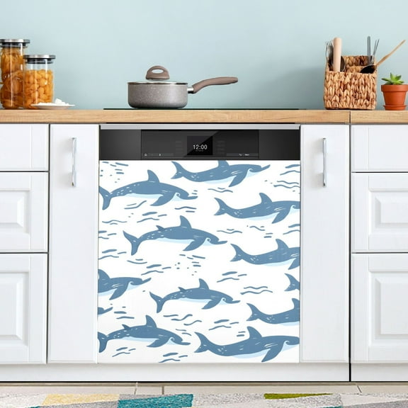 Dolphin Swimming Dishwasher Magnet Cover Magnetic Fridge Door Cover Home Kitchen Decor 23"x 26"