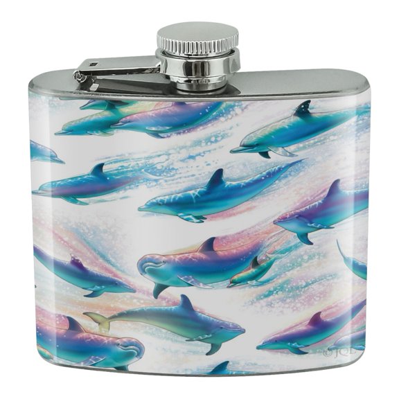 Dolphin Swimming Pod Pattern Stainless Steel 5oz Hip Drink Kidney Flask