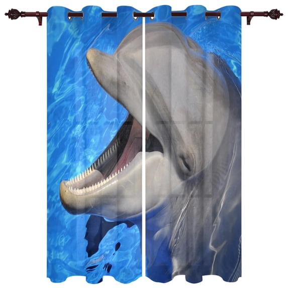 Dolphin The Sea Blue Sky Window Curtains In The Living Room Printed Window for Bedroom Kitchen Window Curtains Hotel Drapes