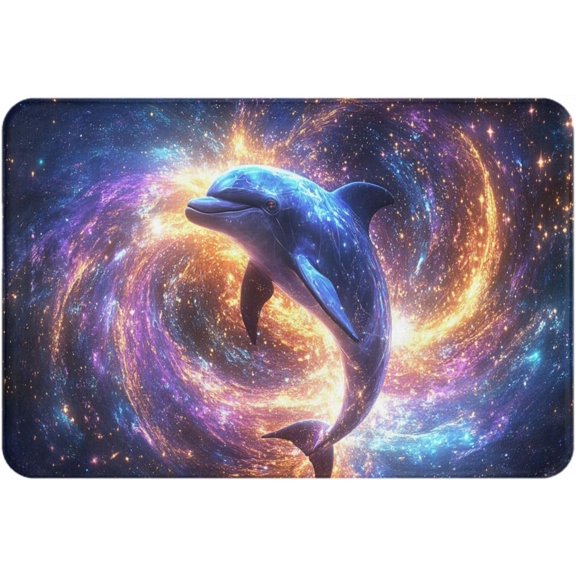 Dolphin Theme Carpet, Starry Sky Background Doormat, Practical Floor Decoration Gift, Indoor Welcome Mat, Water-Absorbent, Non-Slip, Easy to Clean 16x24 Inch Flannel Floormat