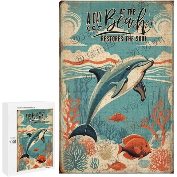 Dolphin Themed 500 Piece Wood Jigsaw Puzzle for Adults Family Leisure Game Gift for Adults