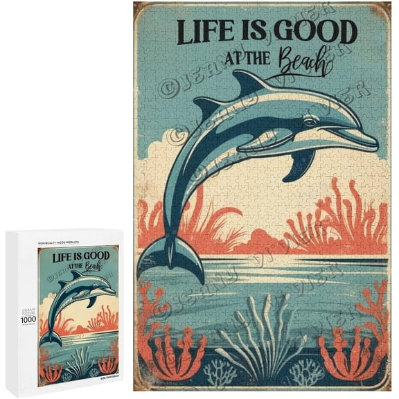 Dolphin Themed 500 Piece Wood Jigsaw Puzzle for Adults Unique Wall Art Family Game Gift