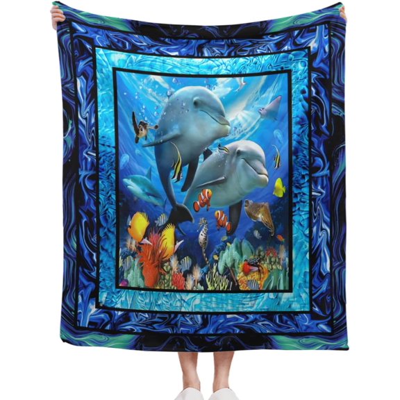 Dolphin Throw Accessories Flannel Blanket, Soft Warm Four Seasons Bed Throw Air Conditioning Blanket Sofa Quilt (60''X50'', Dolphin)