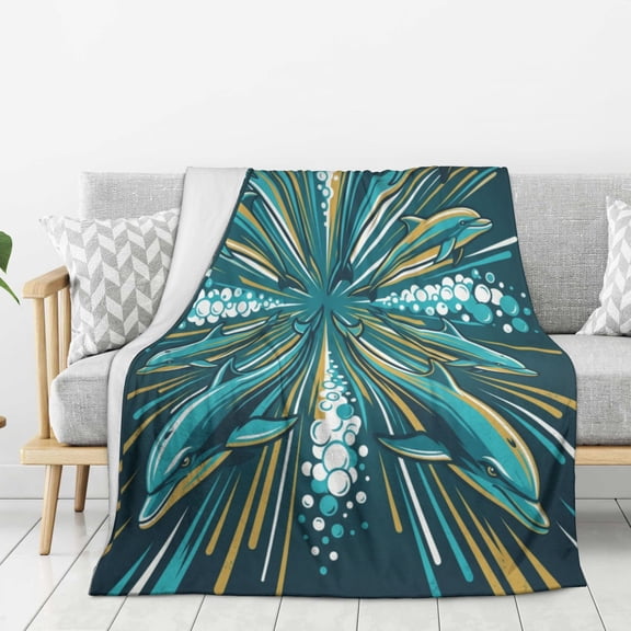 Dolphin Throw Blanket Cute Sea Life Scene Print Blanket for Sofa, Cozy Living Room Decor for Adults 50x40
