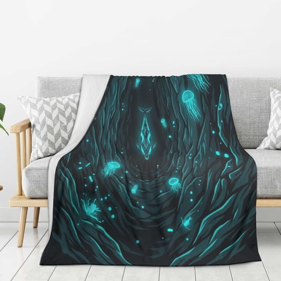 Dolphin Throw Blanket Lightweight Warm Blue Ocean Pattern Lounge, Creative Office Desk for Adults 50x40
