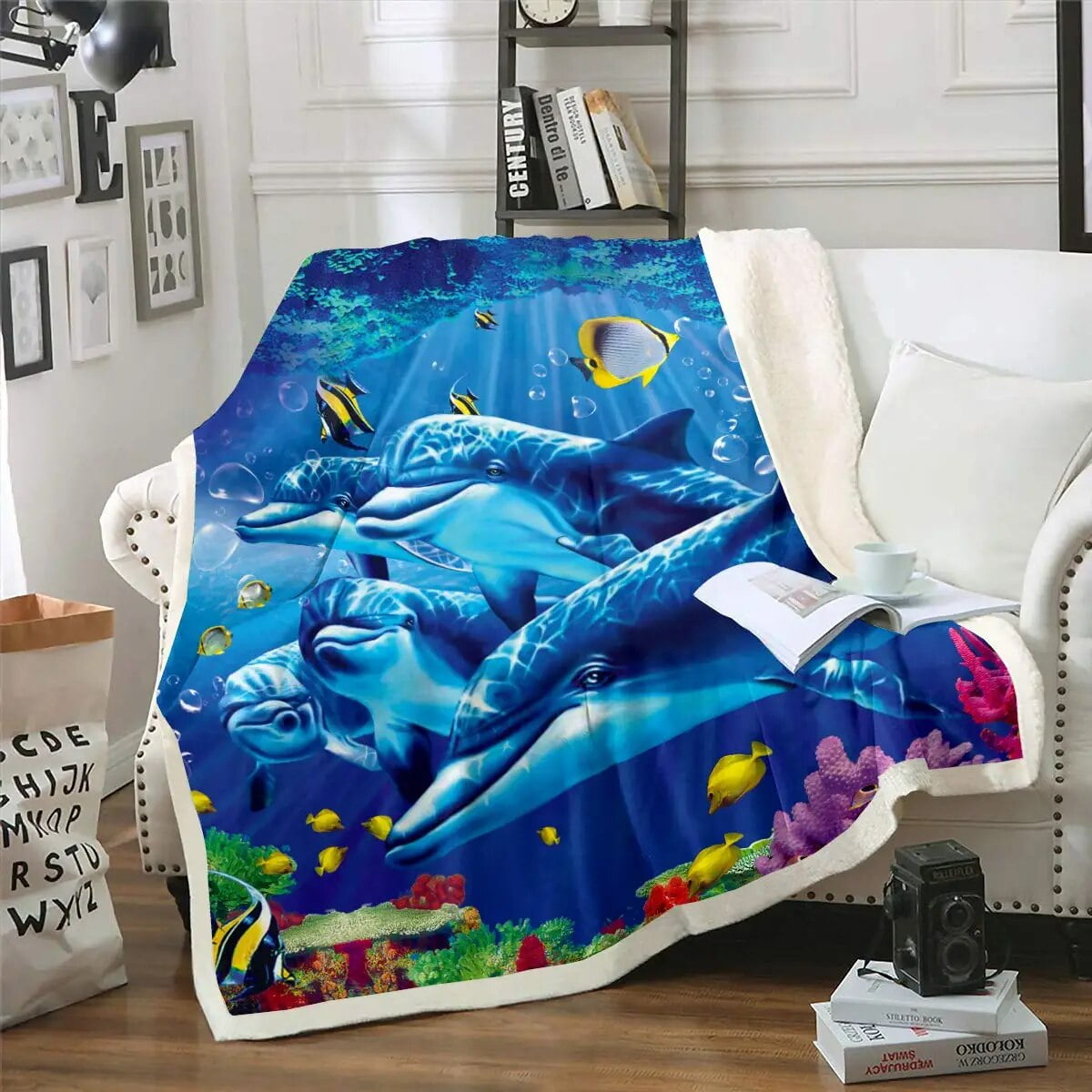 Dolphin Throw Blanket Lovely Ocean Animal Flannel Blankets for Couch