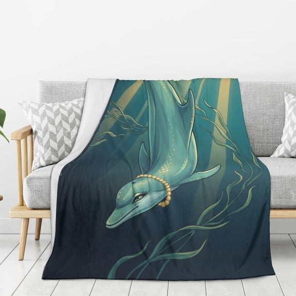 Dolphin Throw Blanket Modern Coastal Style Blanket for Lounge Chair, Beautiful Home Room Decor 50x40