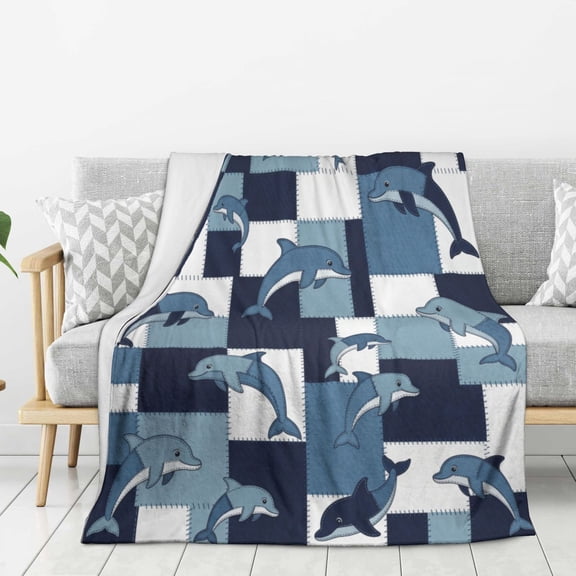 Dolphin Throw Blanket Modern Coastal Style Lounge Blanket for Chair, Beautiful Home Room for Adults 50x40