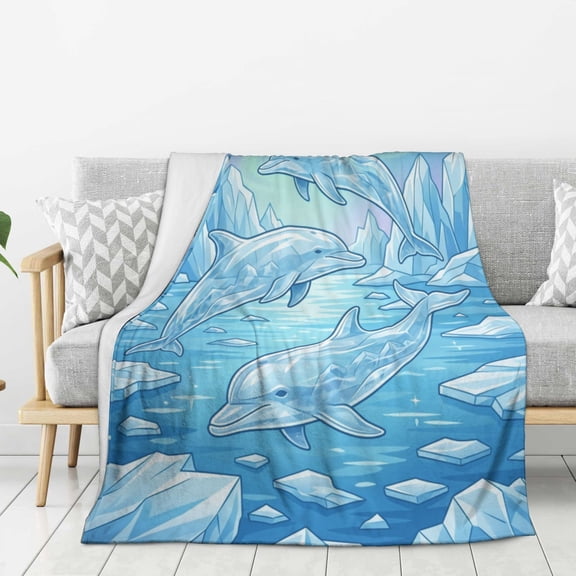 Dolphin Throw Blanket Modern Coastal Style Lounge Blanket for Chair, Beautiful Home Room for Men 50x40