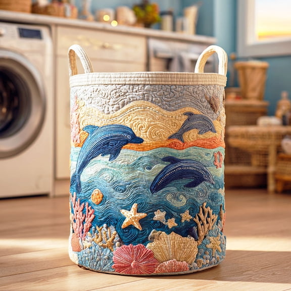 Dolphin Tide Dance Quilted Laundry Basket