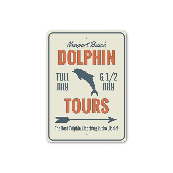 Dolphin Tours, Dolphin Watching, Dolphin Lover Sign, Beach Sign, Beach Lover Aluminum Metal Decor Sign - 4x18 inches